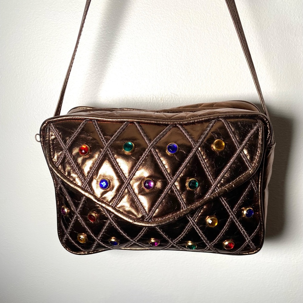 Vintage Metallic Genuine leather multicolor studded Gem bag